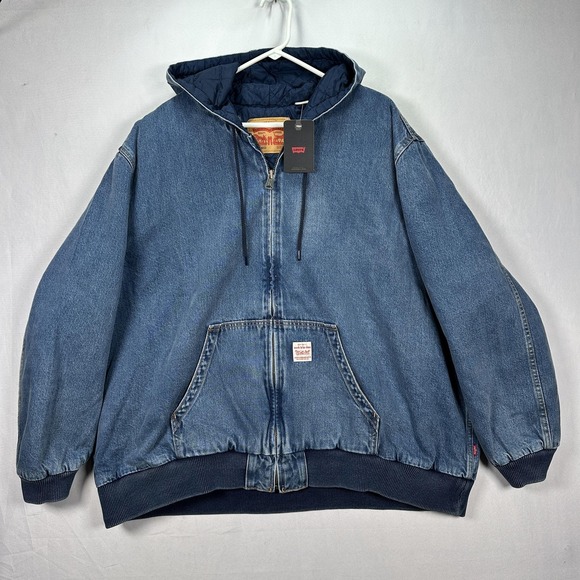 Levi's Potrero Denim Hoodie Jacket 3XL Blue Quilt Lined Full Zip Workwear NWT - Picture 1 of 9